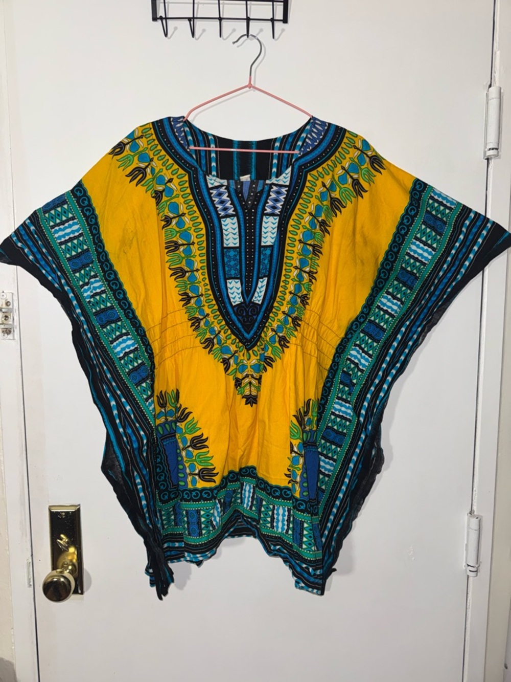 Women's Yellow & Teal Dashiki Top - Vibrant Ethnic Print